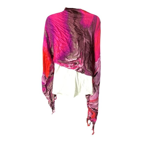 Brightly Colored Women's Abstract Swirl Pattern Scarf With Fringe Ends 70" X 20" - Picture 2 of 10